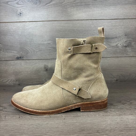 Joie Hoxton Strap Buckle Boots Womens 40 Beige/Tan Suede Round Toe Ankle Booties - Picture 6 of 12